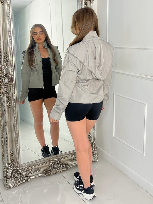 Utility Overlay Back Windbreaker - Light Grey