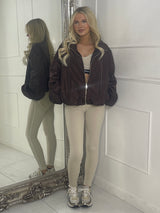 Zip up Puff sleeve oversized windbreaker - Chocolate Brown