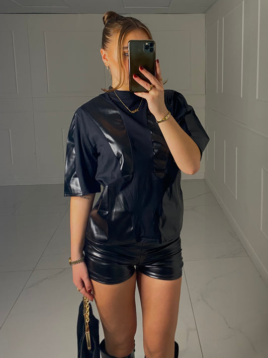 PVC Contrast Oversized T-shirt - Black