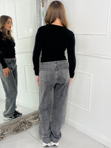 V Neck Long Sleeve Soft Touch Top - Black