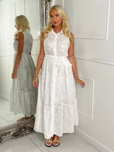 Anglaise Sleeveless Maxi Dress- White