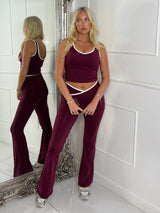 Crossover Ruched Bum Flares And Line Detail Tank Top- Wine/ White