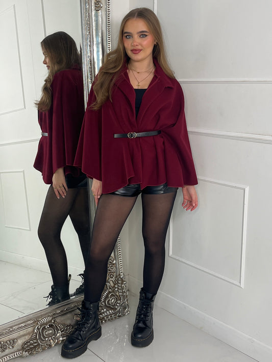 Belted Cape Jacket - Red