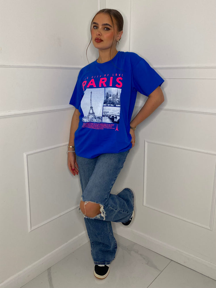 Paris Print T-shirt- Royal Blue