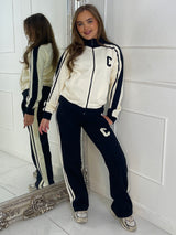 Colour Block Contrast “C” Embroidery Tracksuit - Black/Cream