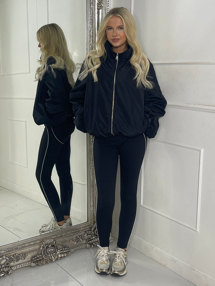 Zip up Puff sleeve oversized windbreaker - Black