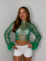 Feather Cuff Chainmail Top - Green