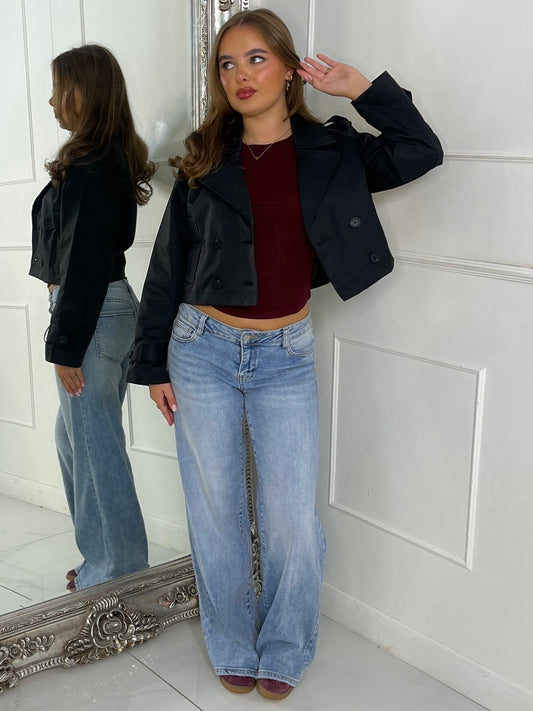 Crop Trench Jacket - Black