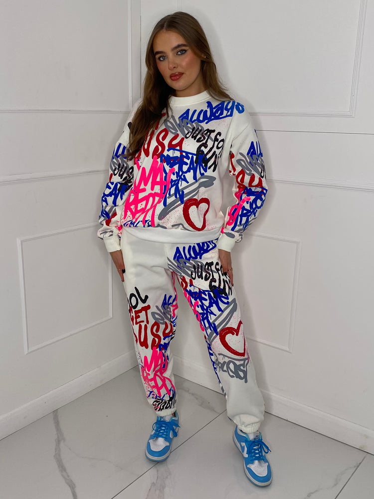 Graffiti Print Tracksuit - White