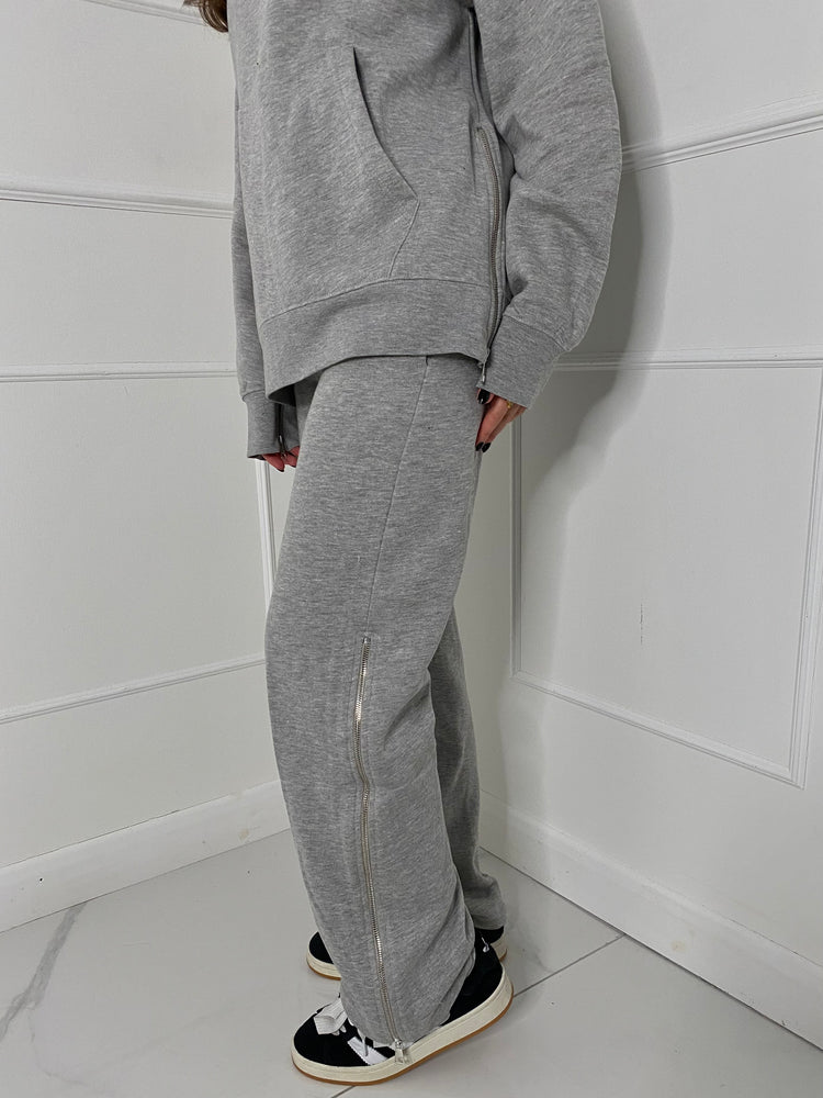 Side Zip Detail Wide Leg Tracksuit - Grey