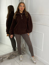Plain Half Zip Fleece - Brown