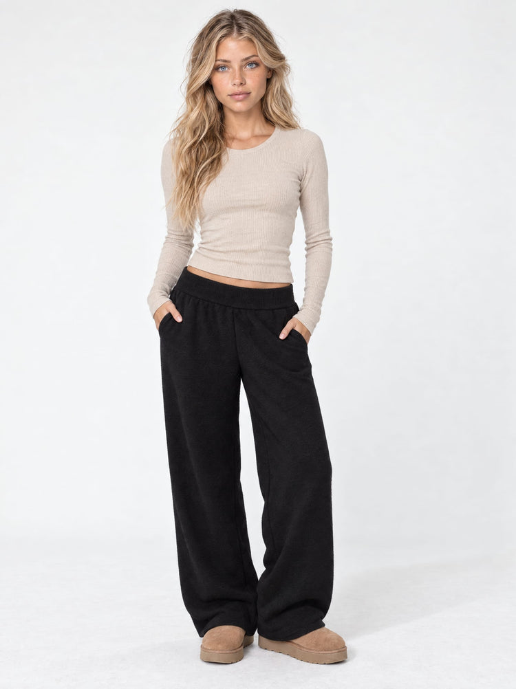 Knitted Wide Leg Pants - Black