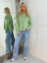 Diamante Scattered Bows Detail Jumper - Sage Green