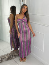 Crochet One Shoulder Dress - Purple Multi
