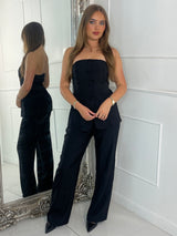 Bandeau Button Detail Corset & Flares Co-ord - Black