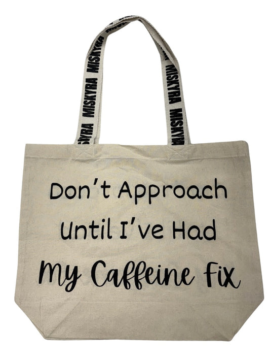 Caffeine Fix Branded Strap Slogan Tote Bag - Natural