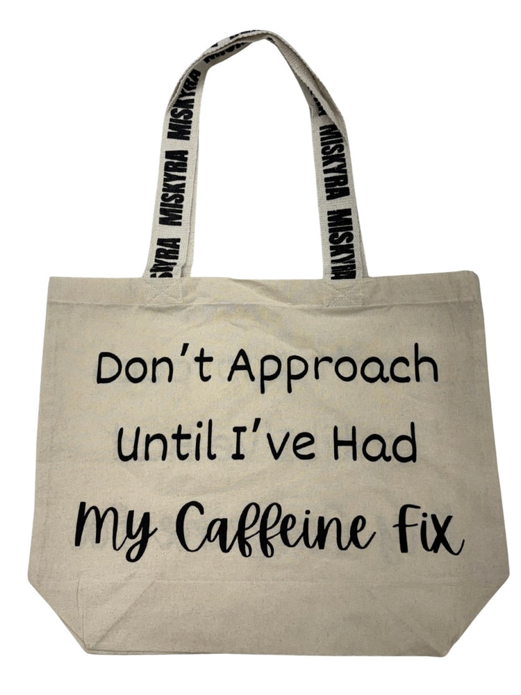Caffeine Fix Branded Strap Slogan Tote Bag - Natural