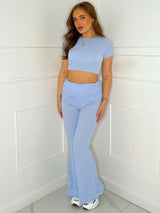 Ribbed Crop Top & Fold Over Flares Loungesuit - Baby Blue