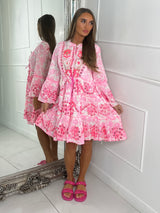 Boho Neon Embellished Dress - Pink