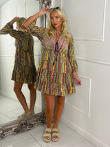 Embellished Tassle Detail Long Sleeve Boho Dress - Purple Multi
