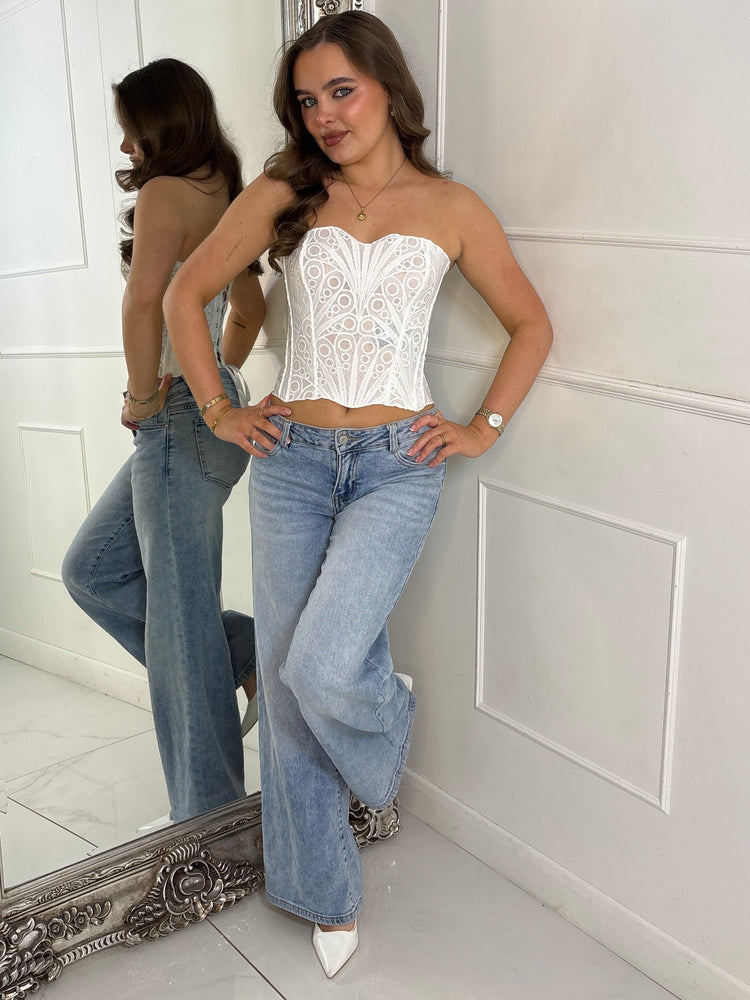 Bandeau Lace Detailed Corset Top - White