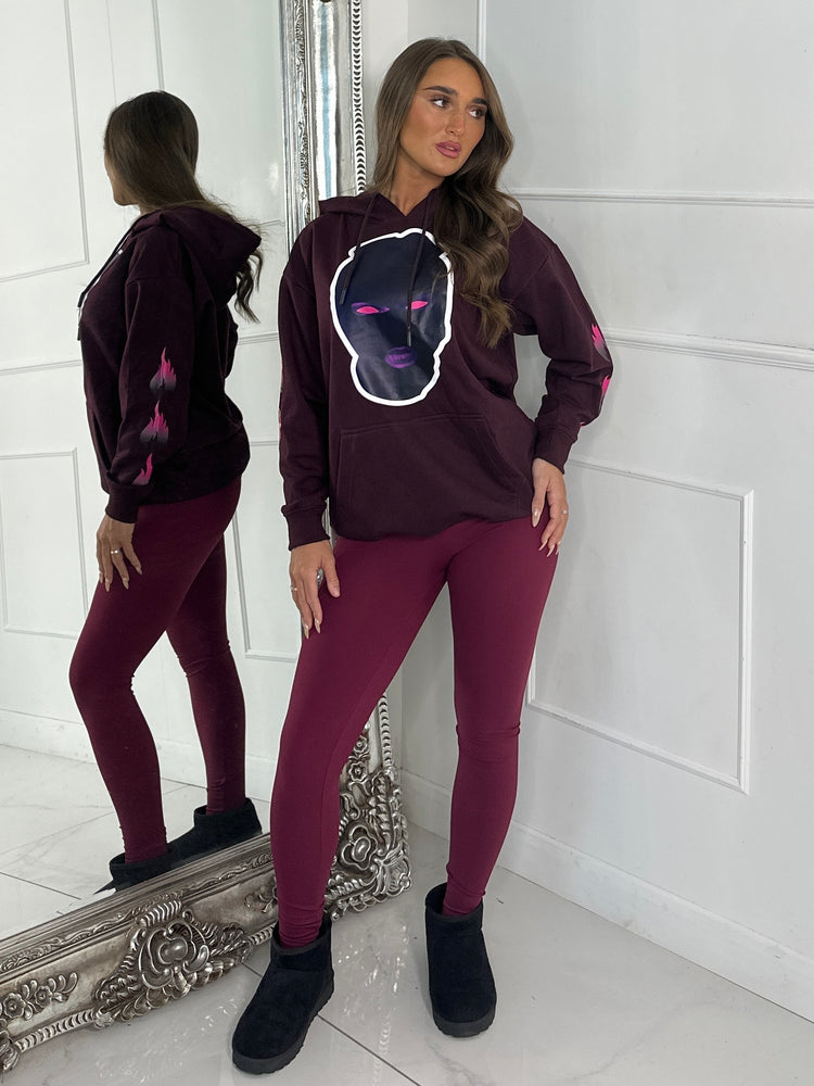 Mask Print Hoodie - Wine