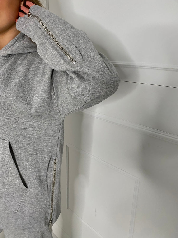 Side Zip Detail Wide Leg Tracksuit - Grey