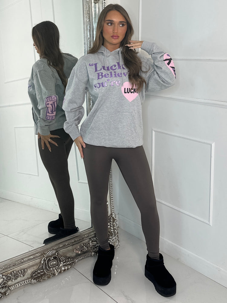 Lucky Glitter Hoodie - Grey