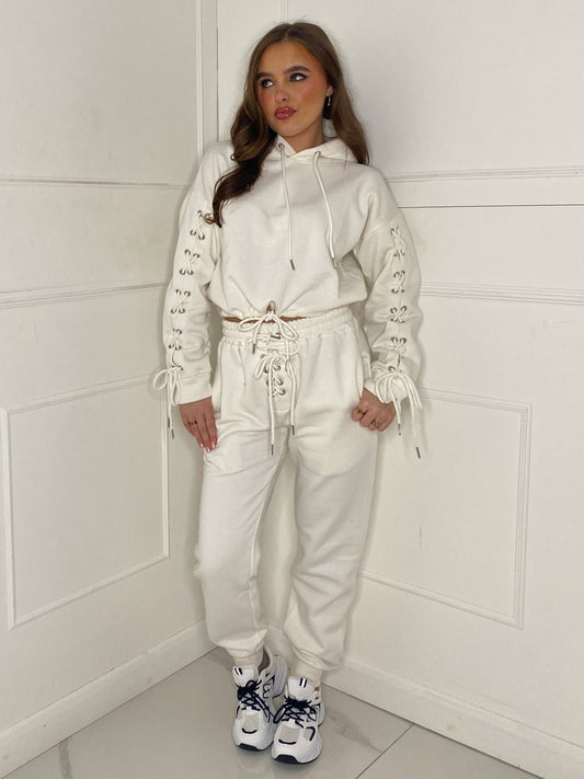Lace Up Detail Tracksuit - White