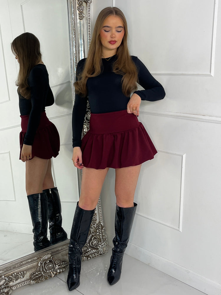 Puff Ball Mini Skirt - Wine