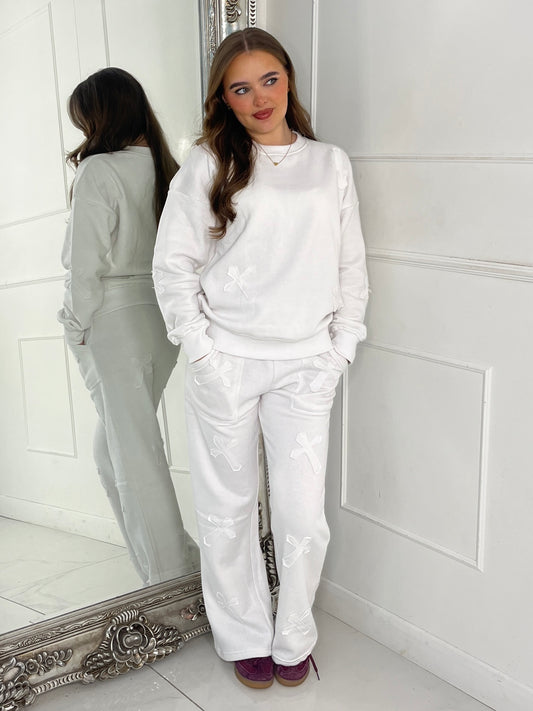 Cross Embroidered Sweatshirt & Jogger Tracksuit - White