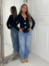 V Neck Sea Shell Detail Long Sleeve Jumper - Black