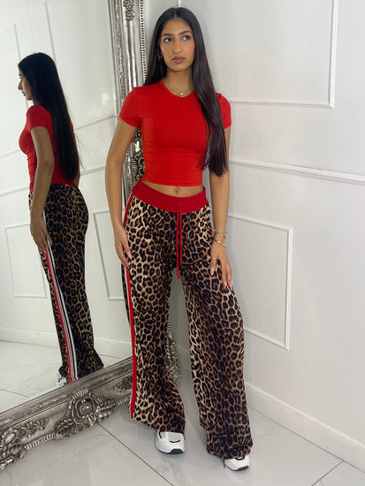 Side Stripe Leopard Pants With Red Stripe Sarta Leopard Print Red