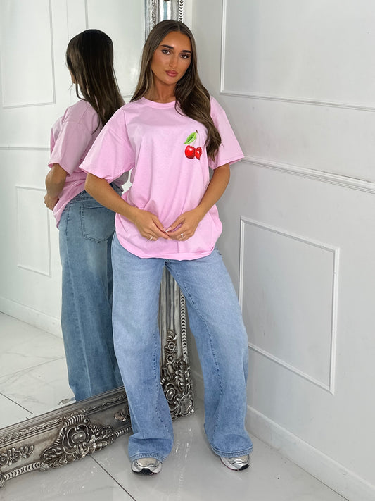 Cherry Soul Print Tee - Baby Pink