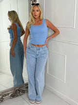 Square Neck Strap Detail Vest top - Baby Blue