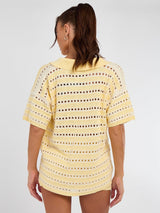Stripe Crochet Knitted Shirt & Shorts Set - Lemon Yellow