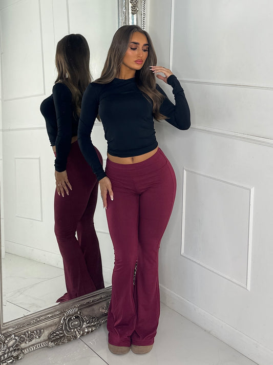 High Waisted Soft Touch Flares - Wine