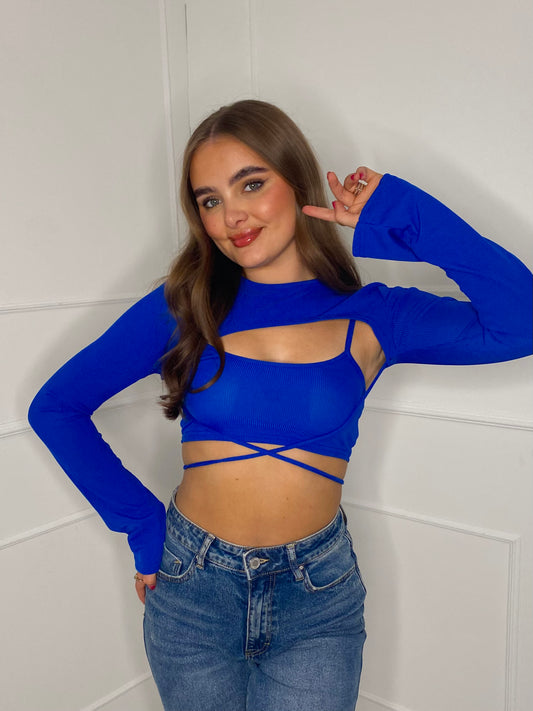 Two Piece Cut Out Crop Top - Royal Blue