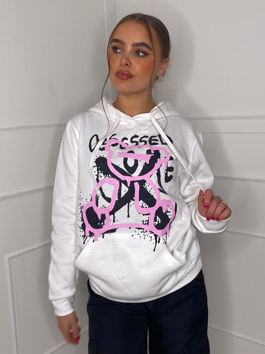 Obsessed Teddy Print Hoodie - White