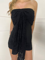 Lace Bow Bandeau Dress - All Black