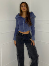 Thick Knit Fold Over Cardigan - Blue