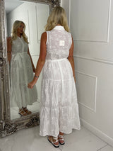 Anglaise Sleeveless Maxi Dress- White
