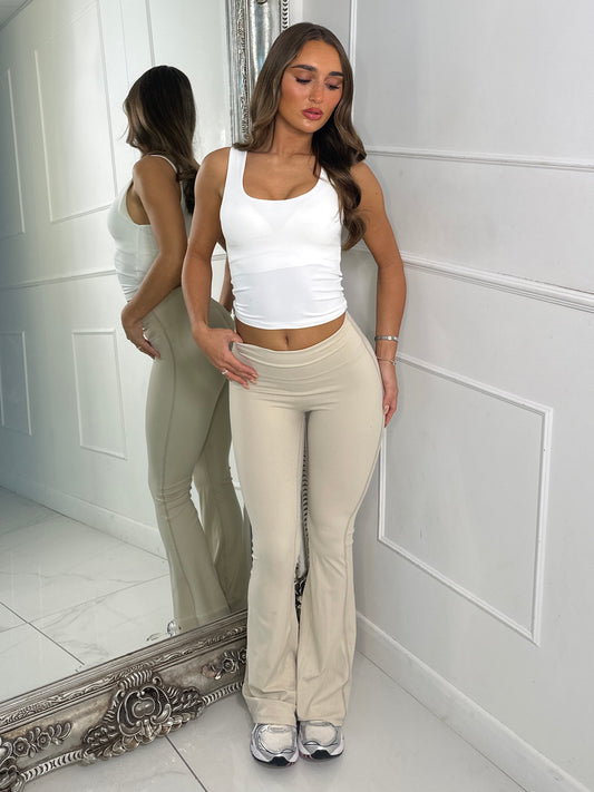 Sculpt Energy High Waist Flares With Ruche Bum - Light  Beige