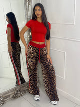 Leopard Print Wide Leg Side Stripe Trousers