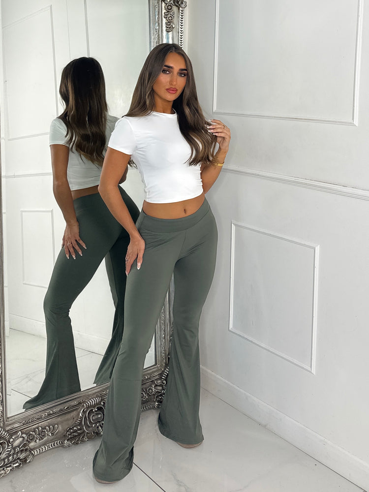 High Waisted Soft Touch Flares - Khaki