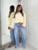 Soft Fluffy Loop Detail Cardigan - Cream