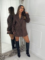Lace Diamante Detail Oversized Blazer Dress - Brown