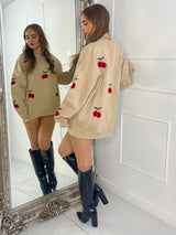 Embroidered Cherry Sweatshirt - Beige