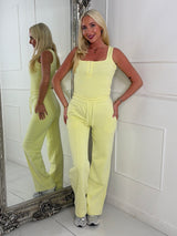 Ribbed Vest Top & Straight Leg Joggers Set - Lemon Yellow