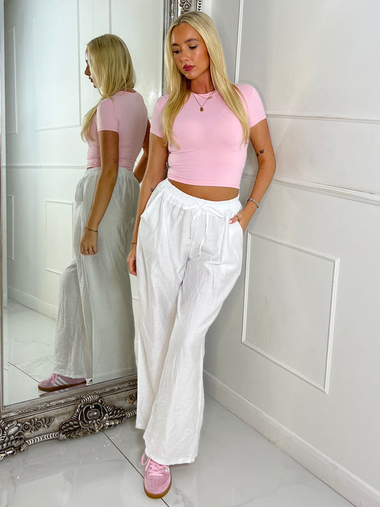 Wide Leg Linen Pants - White